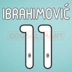 AC Milan 2011-2012 Ibrahimovic #11 Homekit Nameset Printing