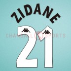 Juventus 1997-1998 Zidane #21 Homekit Nameset Printing 