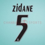 Real Madrid 2005-2006 Zidane #5 Homekit Nameset Printing 
