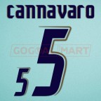 Italy 2006 Cannavaro #5 World Cup Awaykit Nameset Printing
