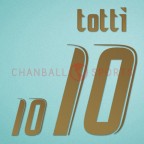 Italy 2006 Totti #10 World Cup Homekit Nameset Printing